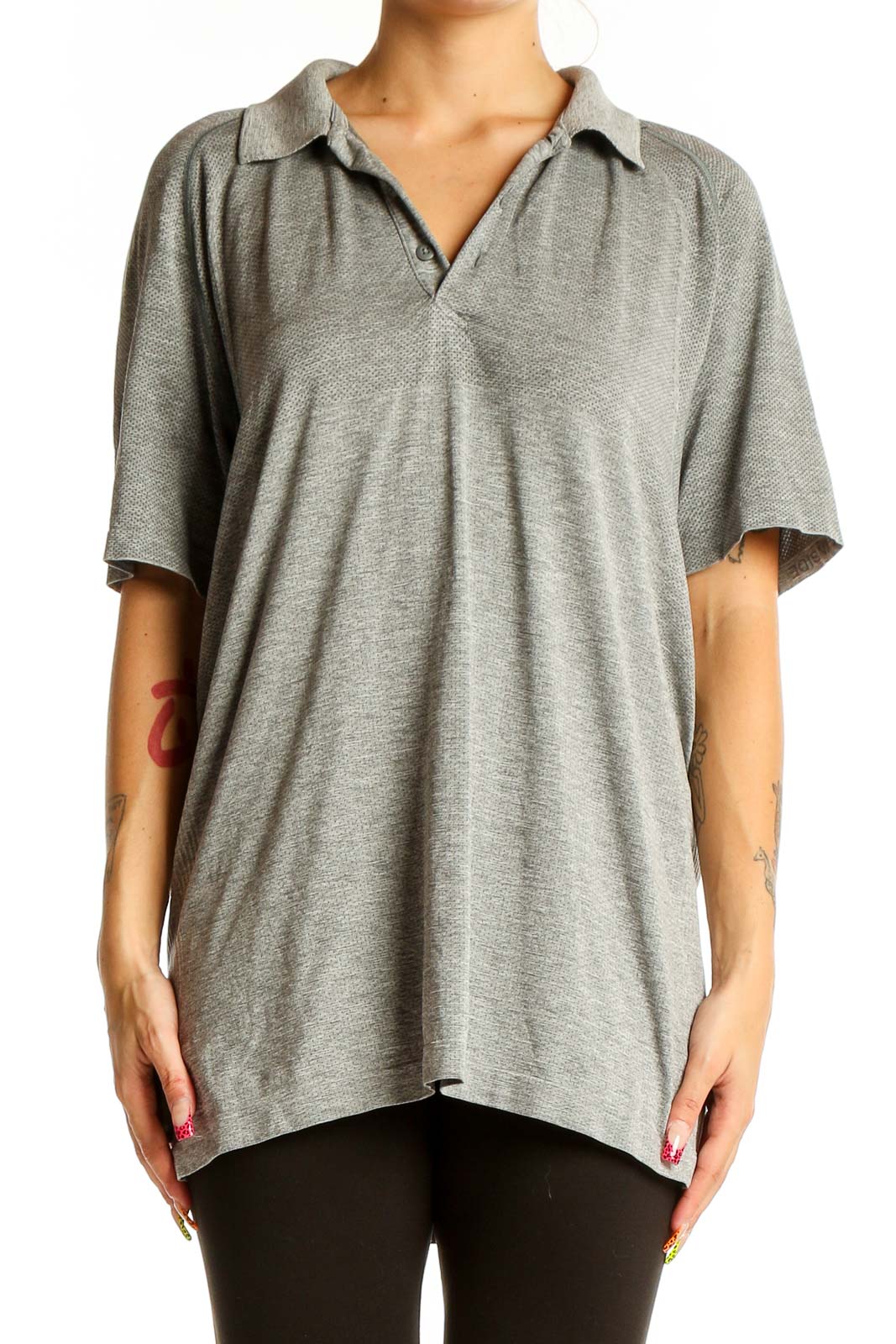 Gray Oversized Polo Shirt Front