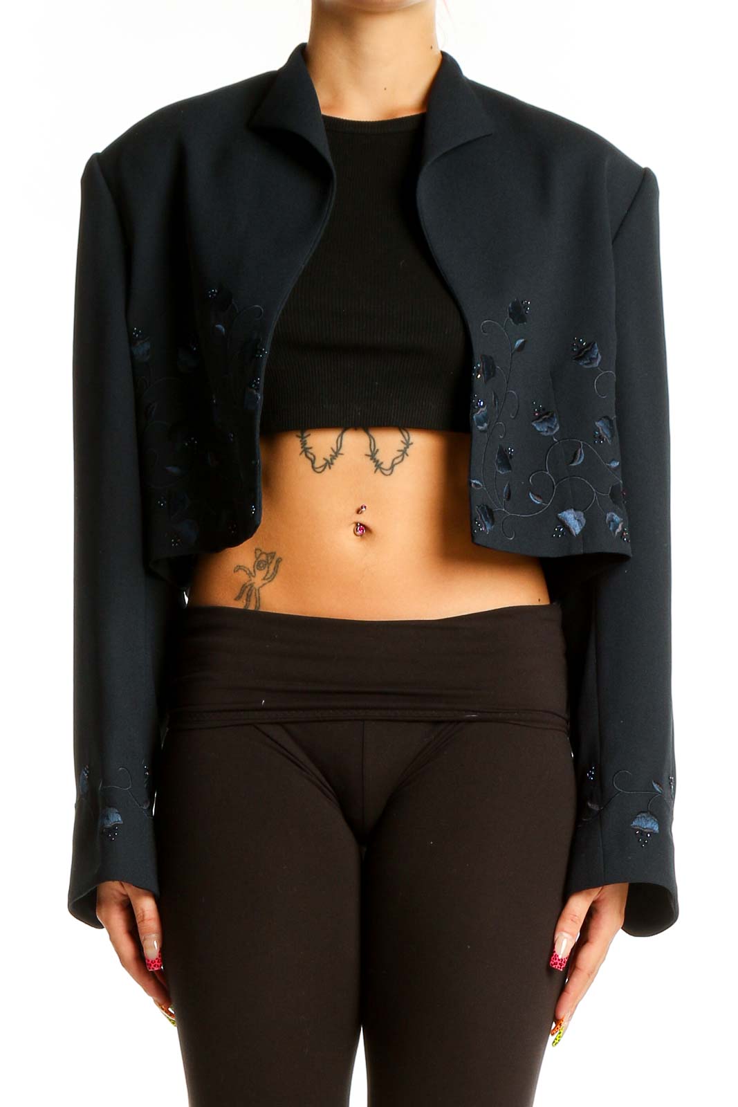 Black Embellished Cropped Jacket Front