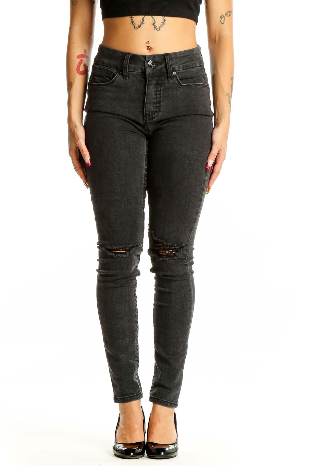 Black Distressed Skinny Jeans Front
