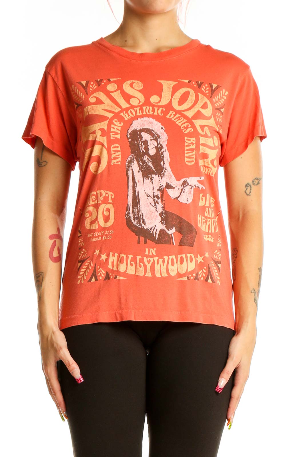 Orange Retro Janis Joplin Graphic T-Shirt Front