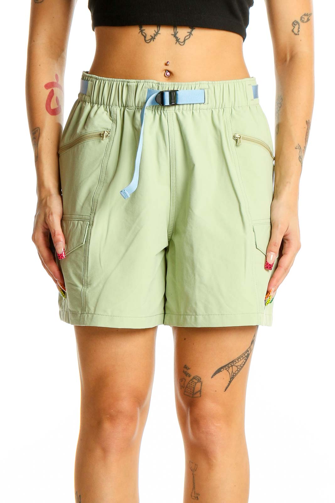 Green Colorblock Shorts Front