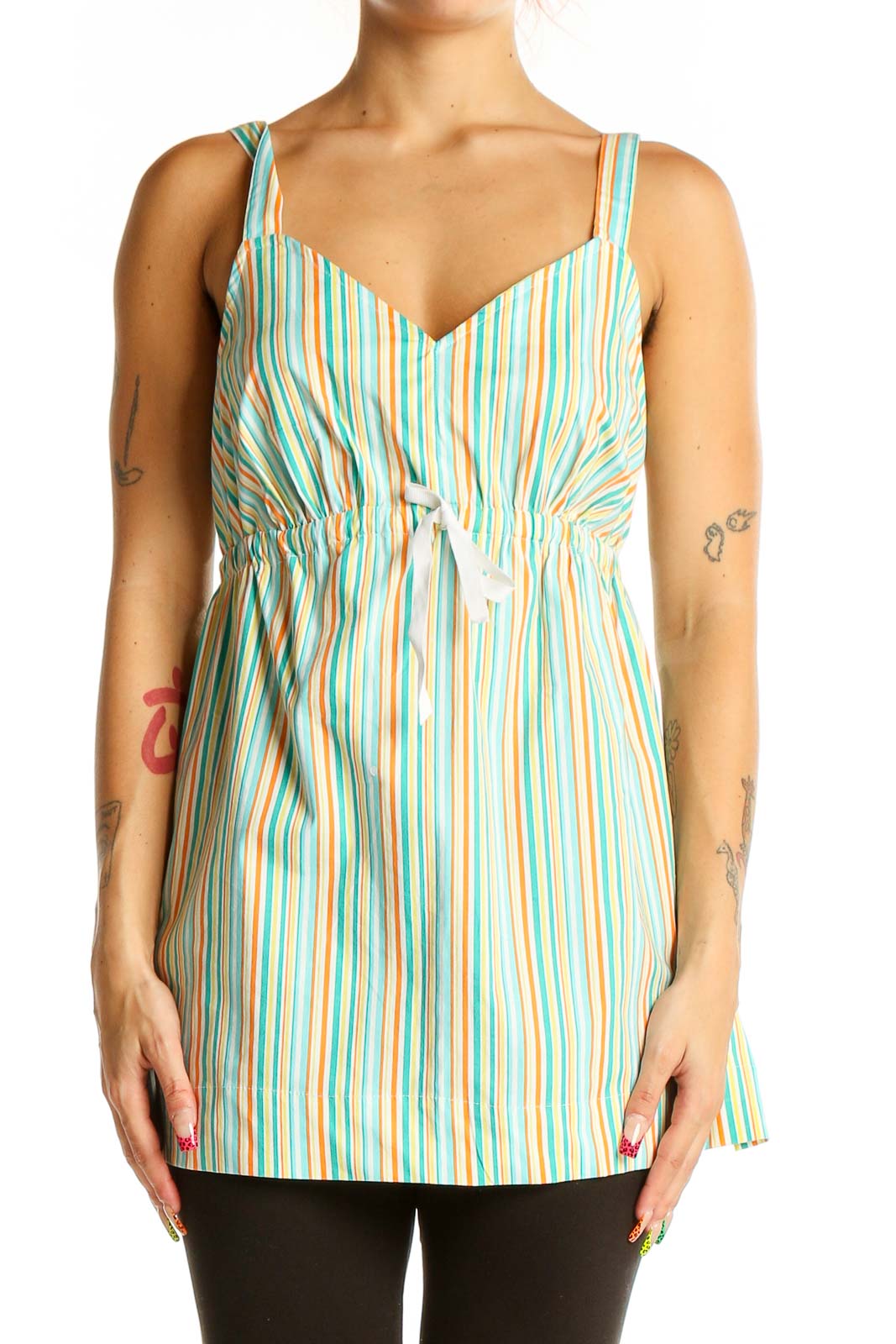 Mint Striped Cotton Maternity Tank Top Front