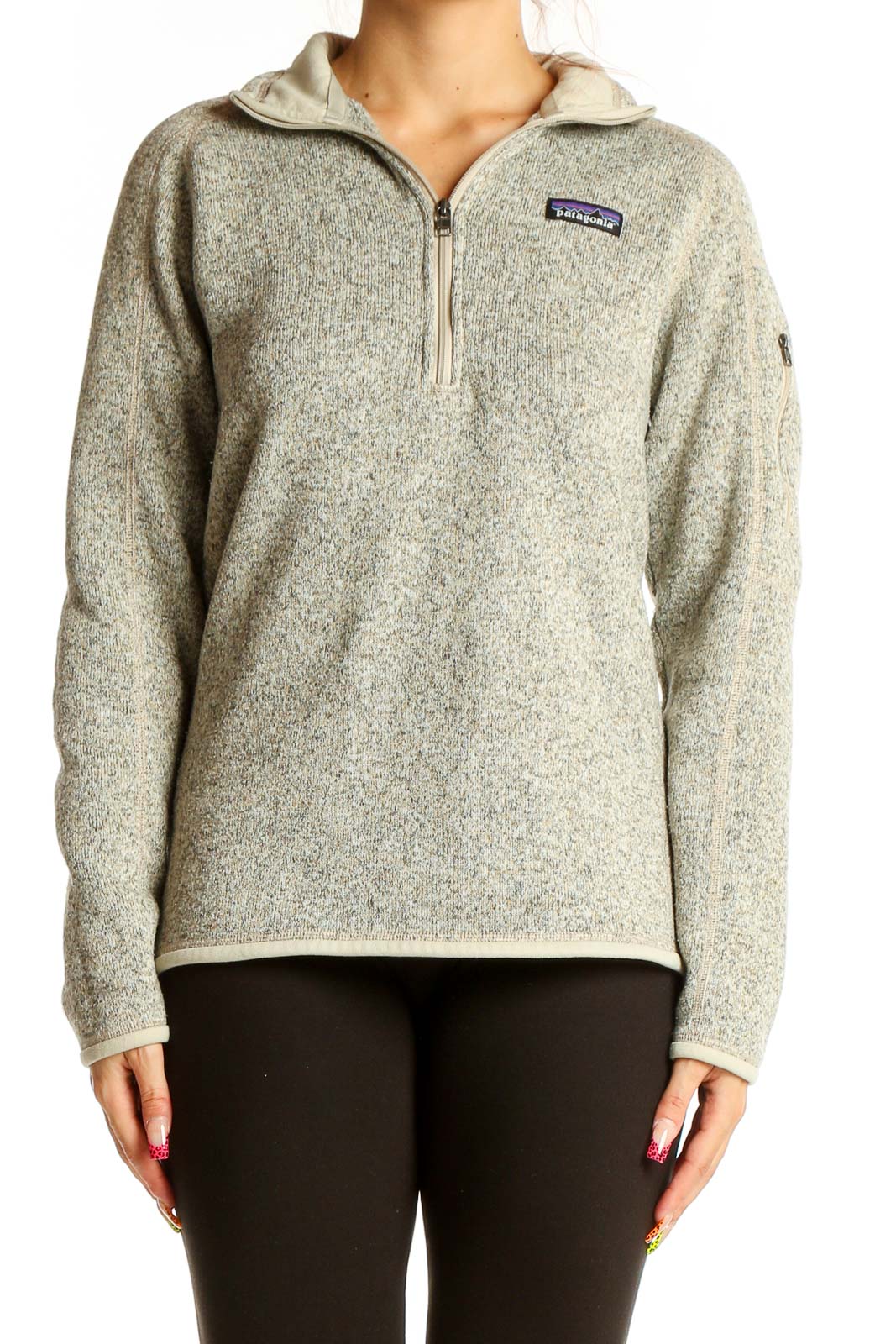 Oatmeal Heather Quarter-Zip Fleece Pullover Front