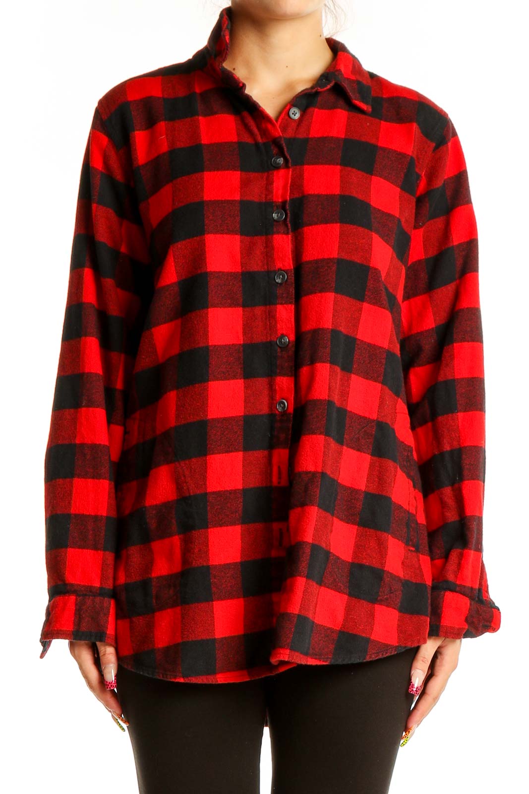 Red and Black Buffalo Check Flannel Shirt Front