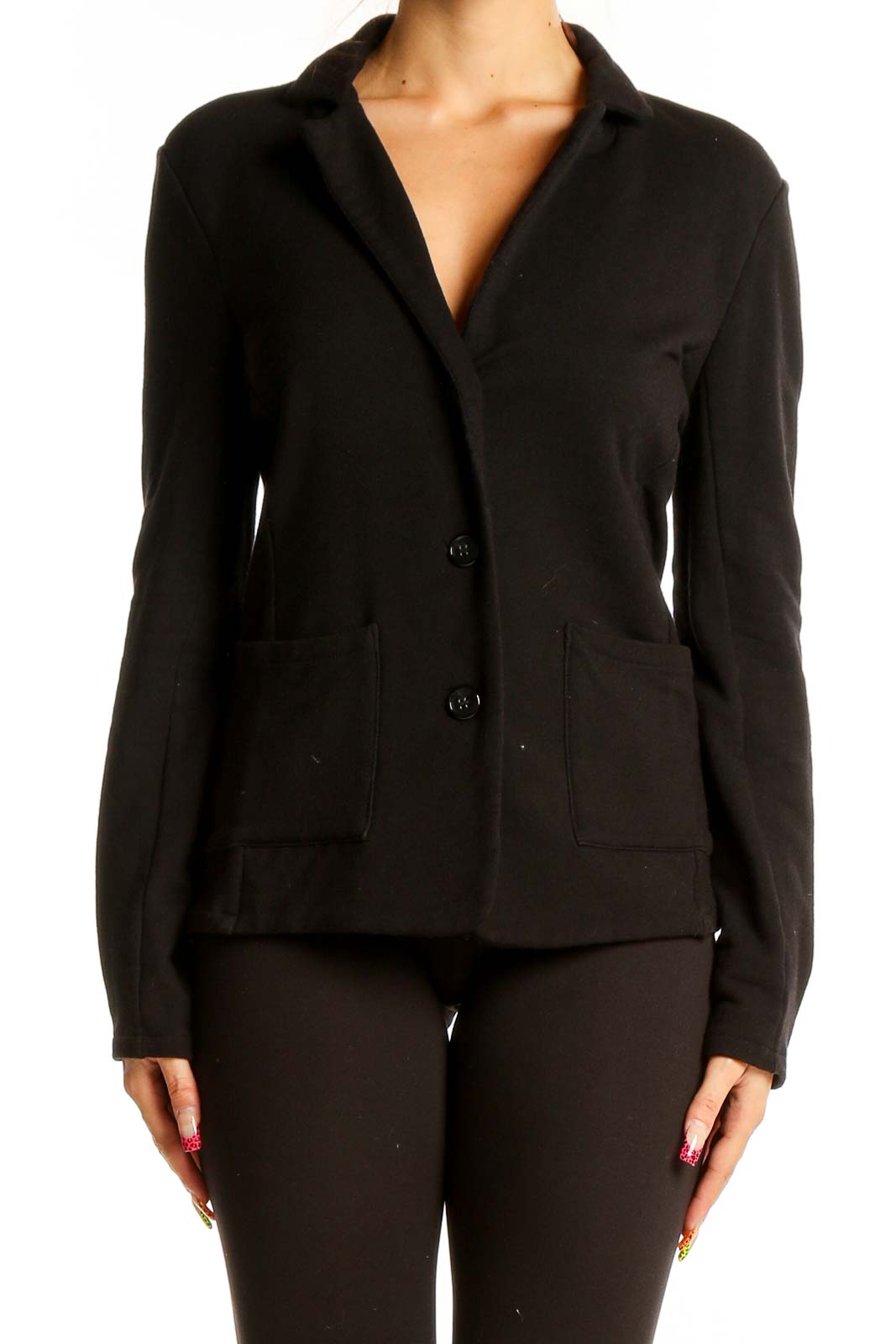 Black Cotton Blend Blazer Jacket Front
