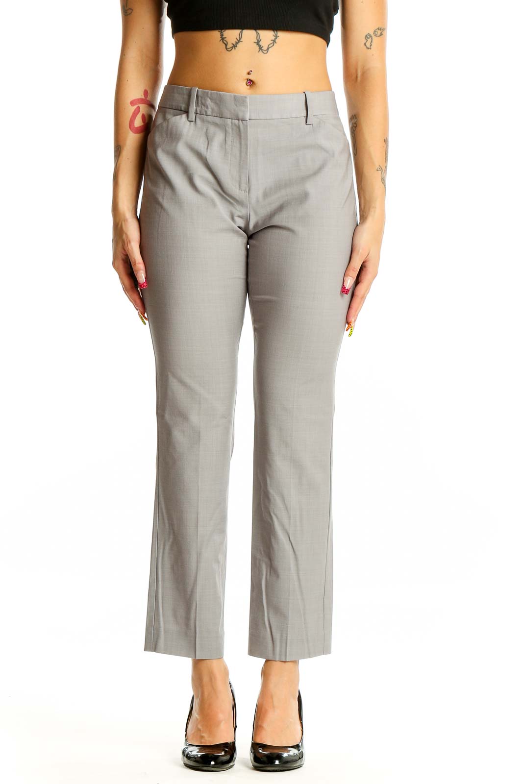Gray Wool Blend Tailored Trousers Front