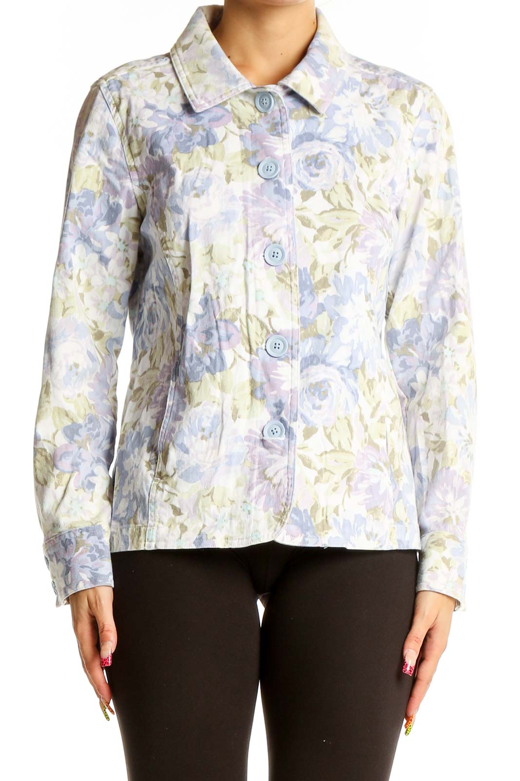 Pastel Floral Button-Up Jacket Front