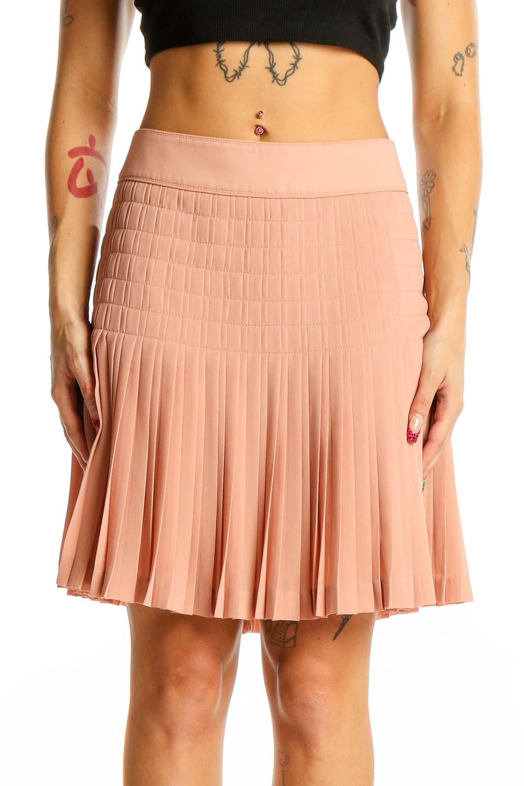 Blush Pleated Polyester Mini Skirt Front