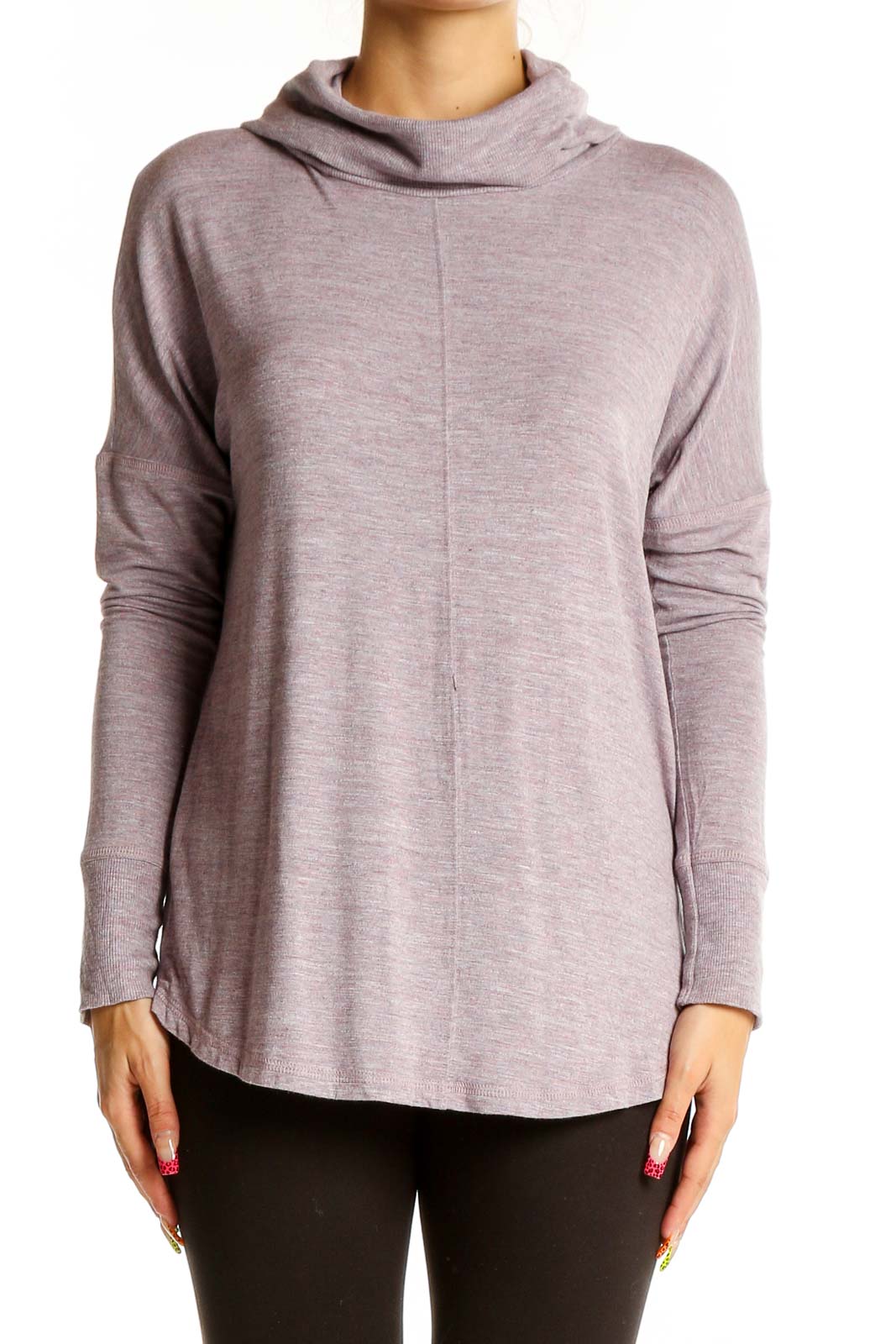 Lavender Cowl Neck Long Sleeve Top Front