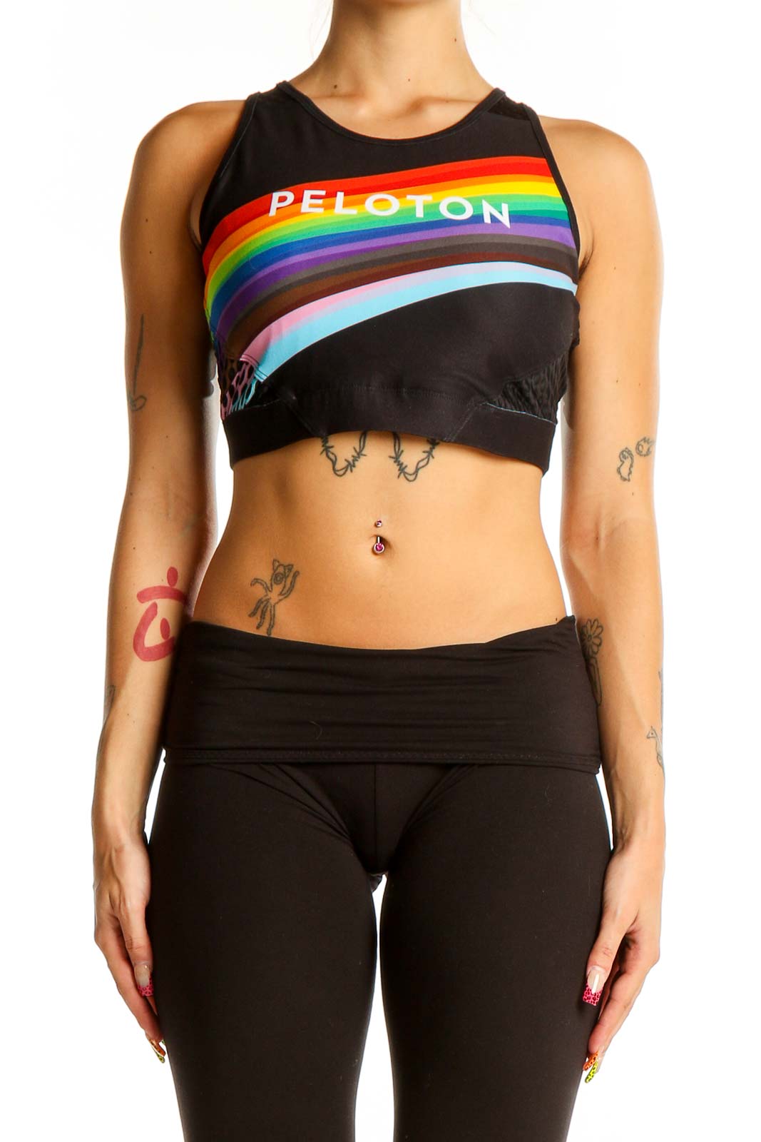 Black Rainbow Stripe Crop Top Front