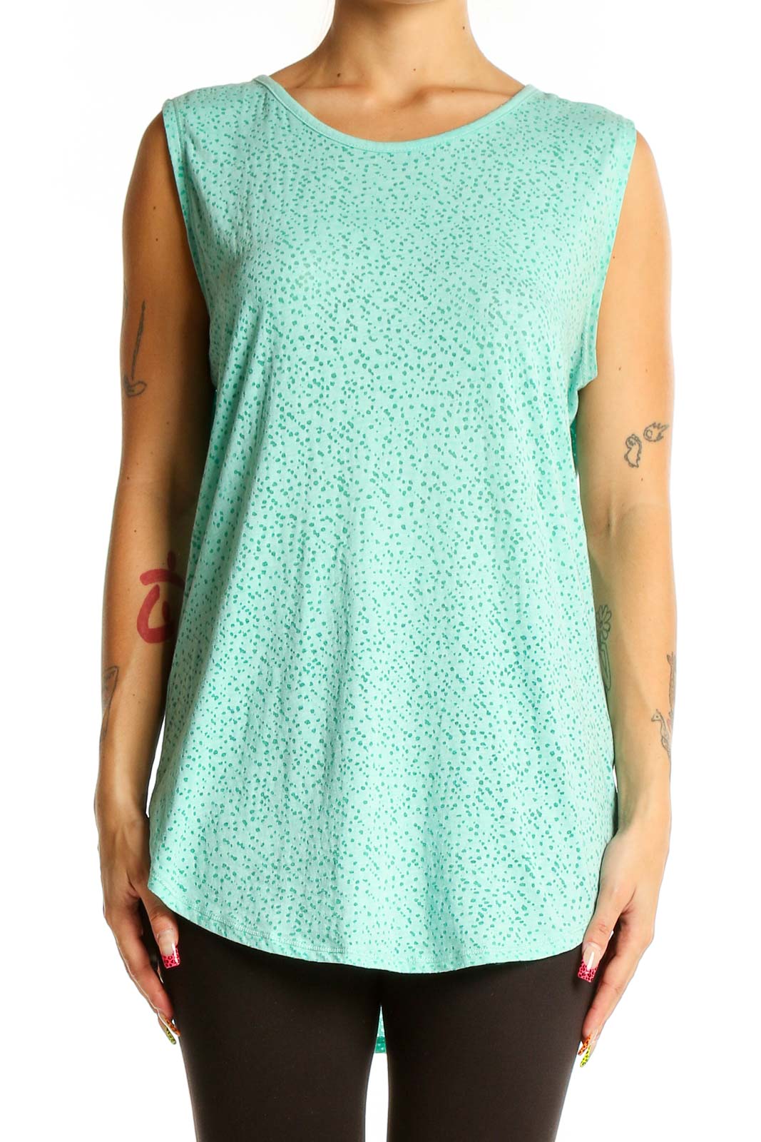 Mint Green Floral Print Sleeveless Top Front
