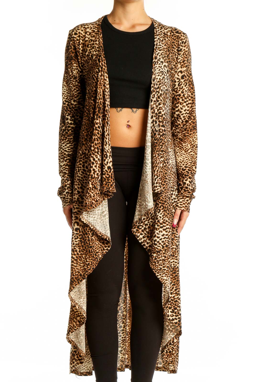 Leopard Print Long Cardigan Front