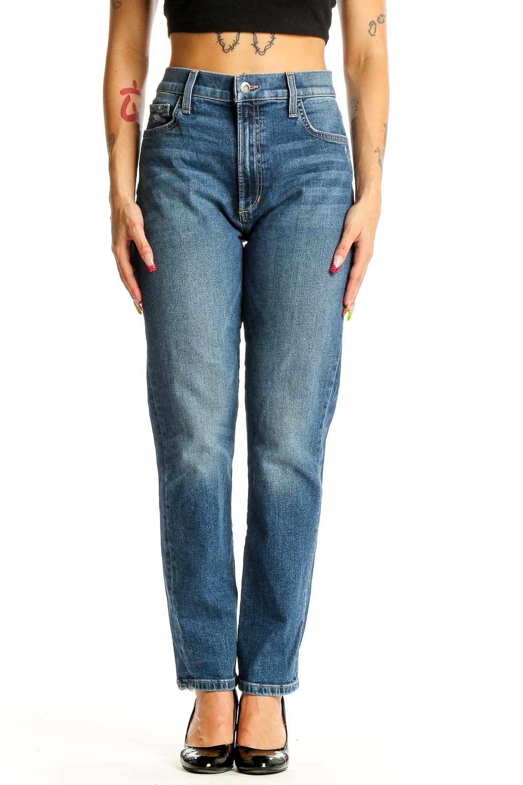 Blue Classic Straight Leg Jeans Front