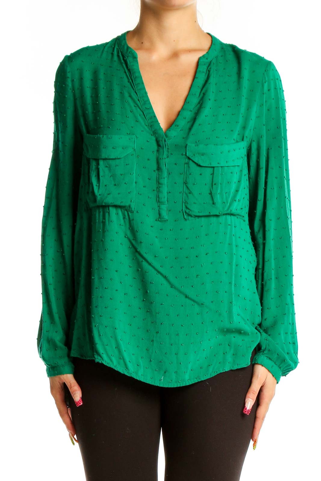 Green Dotted Rayon Blouse Front
