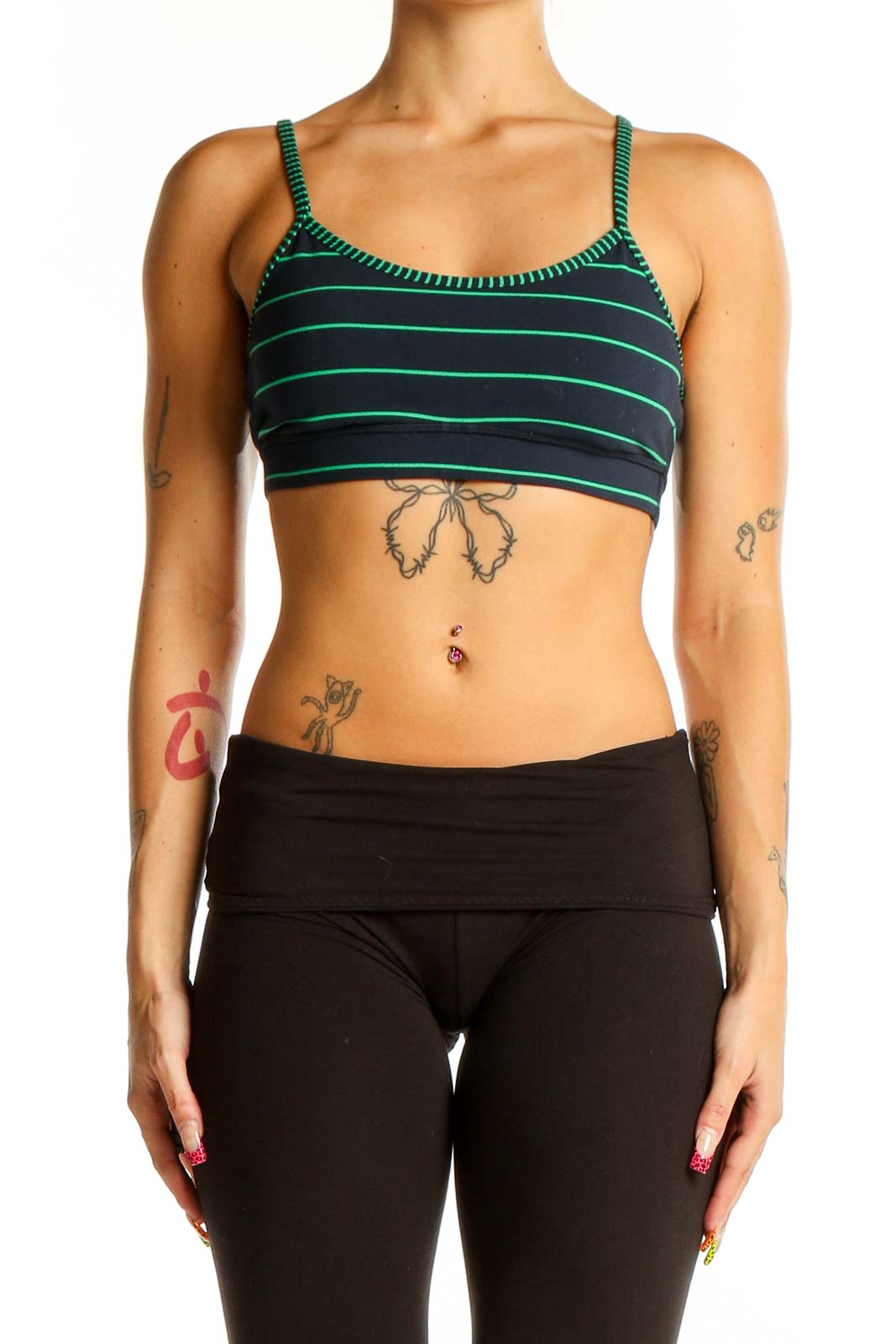 Navy Striped Athletic Crop Top Front