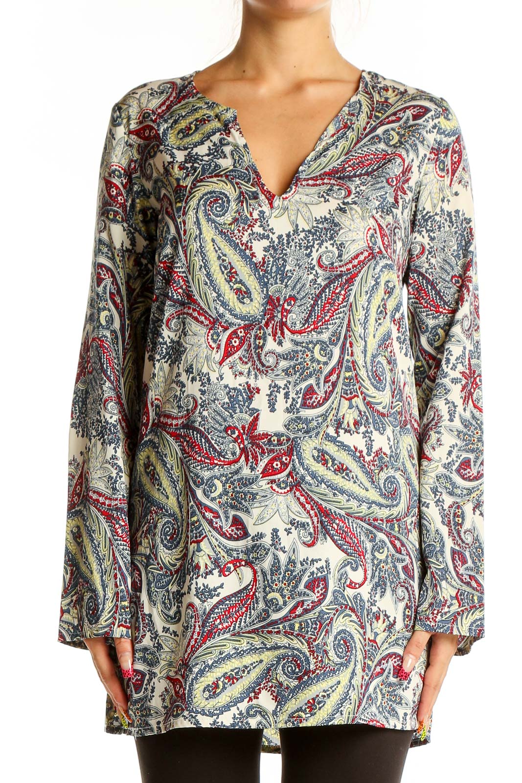 Multicolor Paisley Print Tunic Top Front