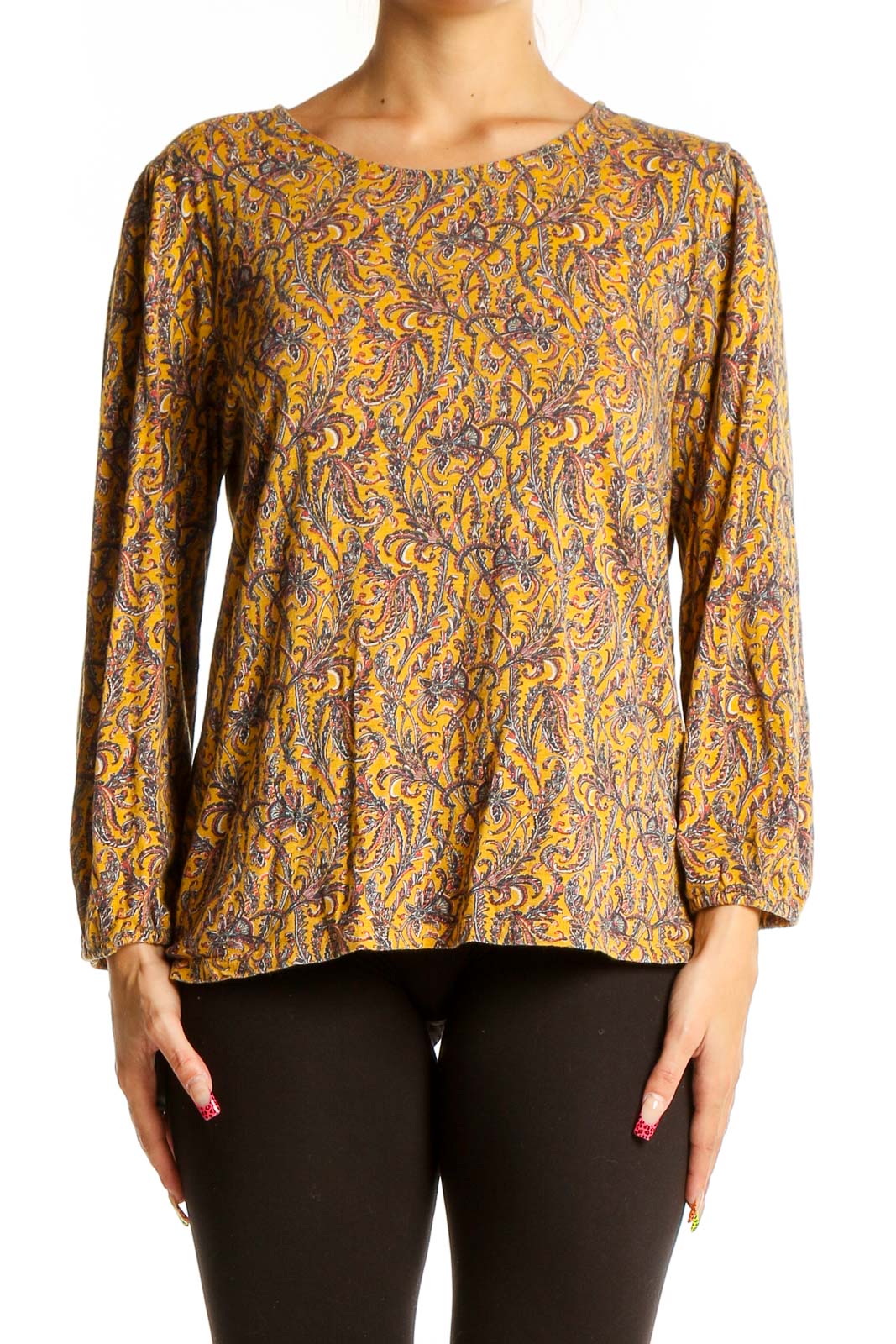 Yellow Floral Long Sleeve Blouse Front