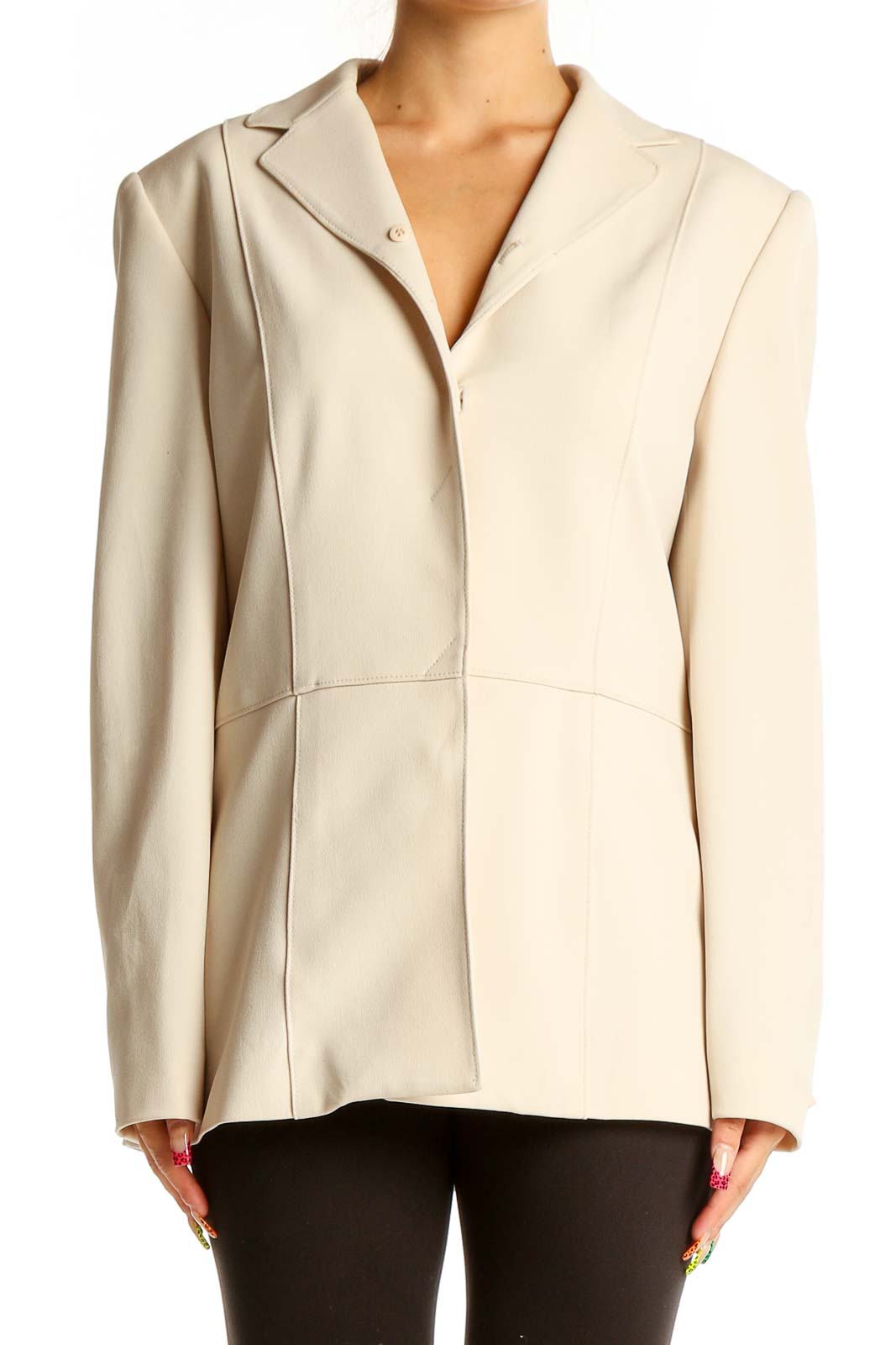 Cream Structured Blazer Jacket Front