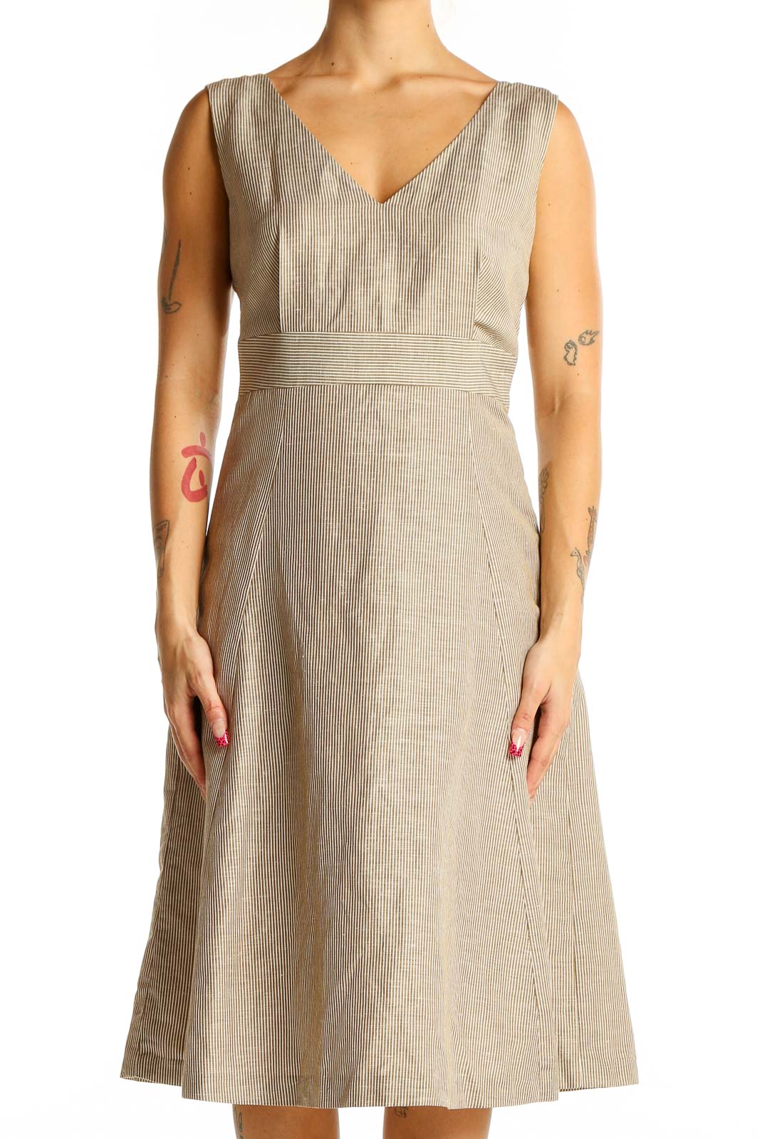 Brown White Striped Dress Front