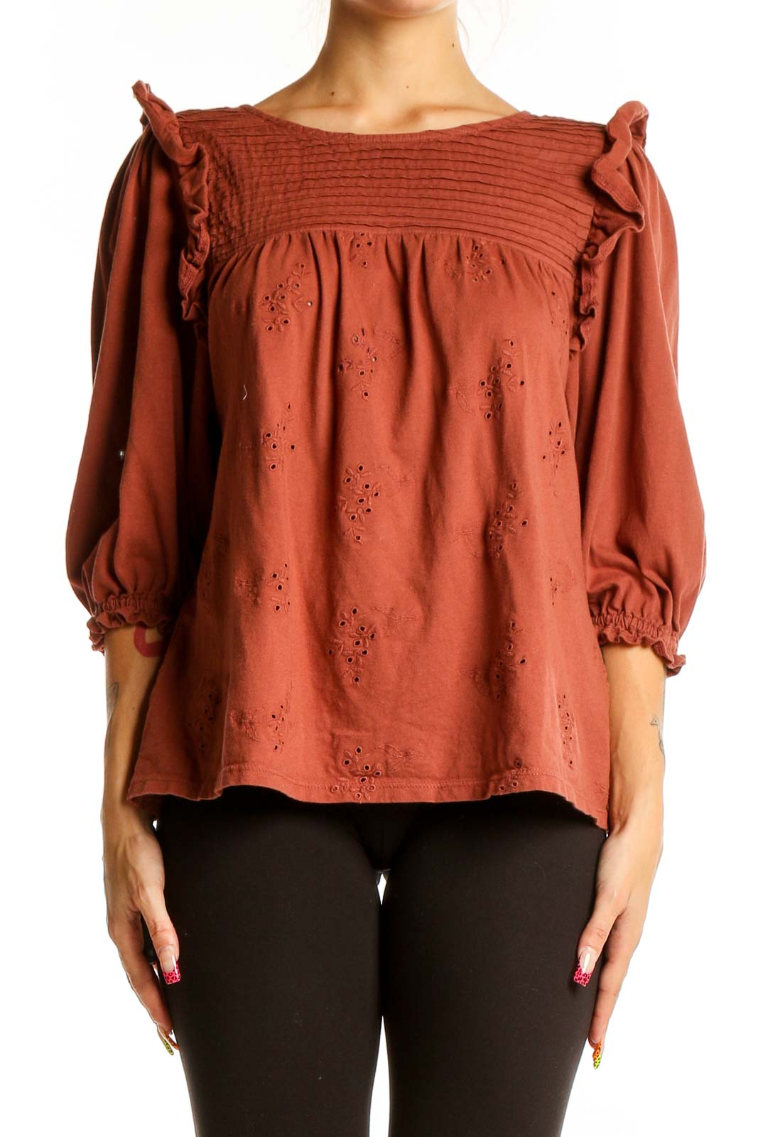 Red Lace Detail Blouse Front