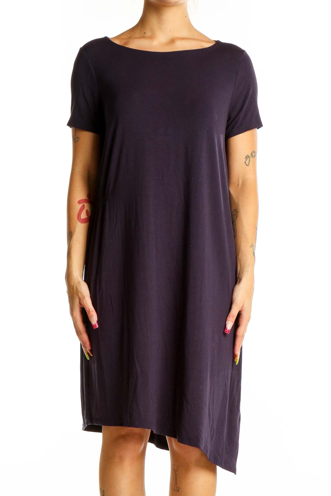Navy Asymmetrical T-Shirt Dress Front