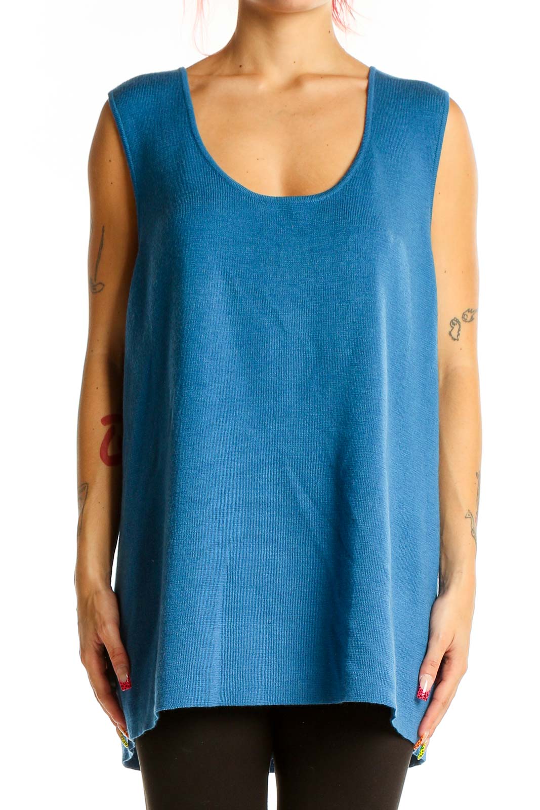 Blue Merino Wool Sleeveless Tunic Front