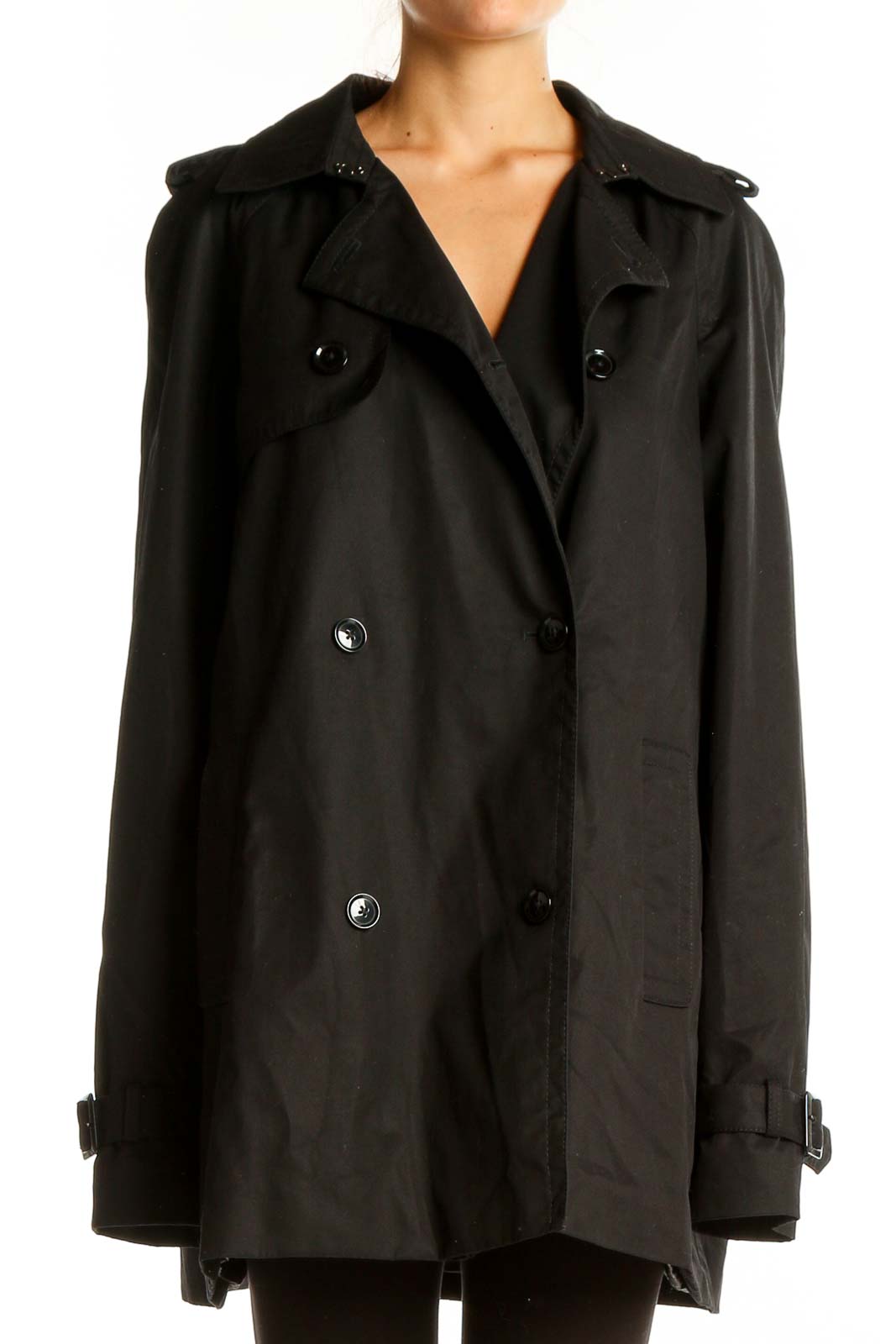 Black Double-Breasted Trench Coat Front