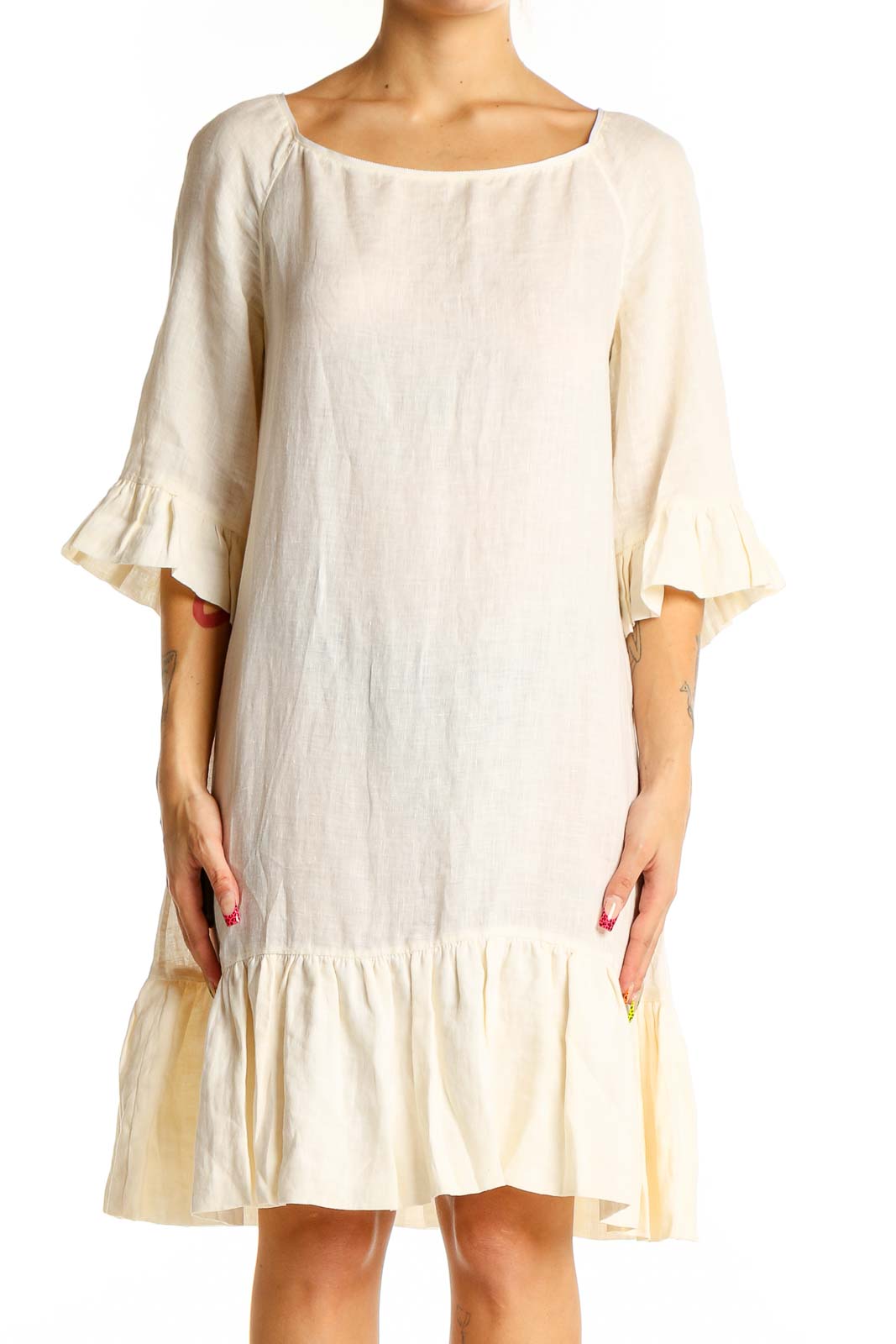 Beige Ruffle Day Dress Front