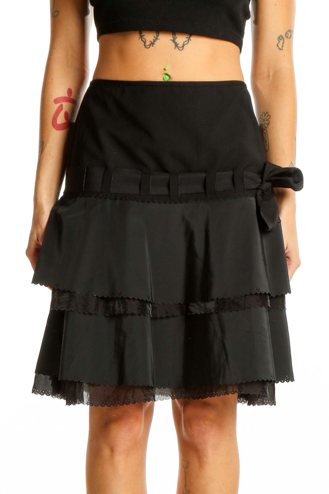 Black Tiered Ruffle Skirt Front