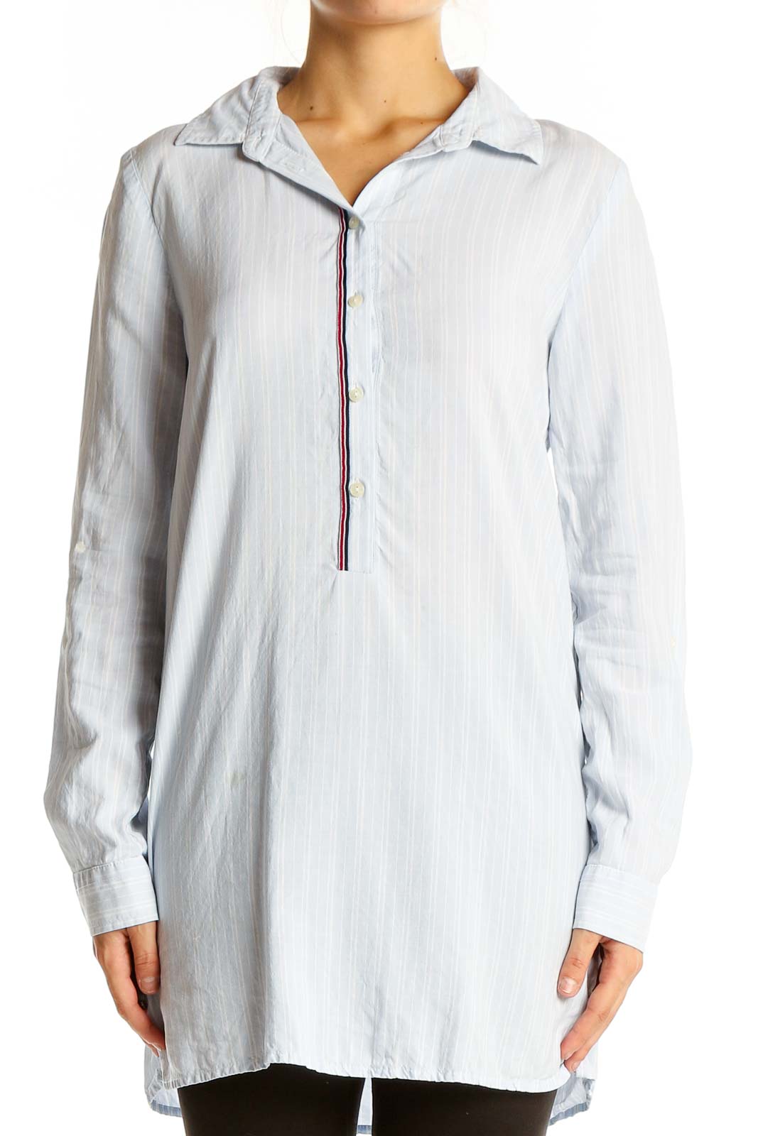 Light Blue Lyocell Long Sleeve Tunic Front