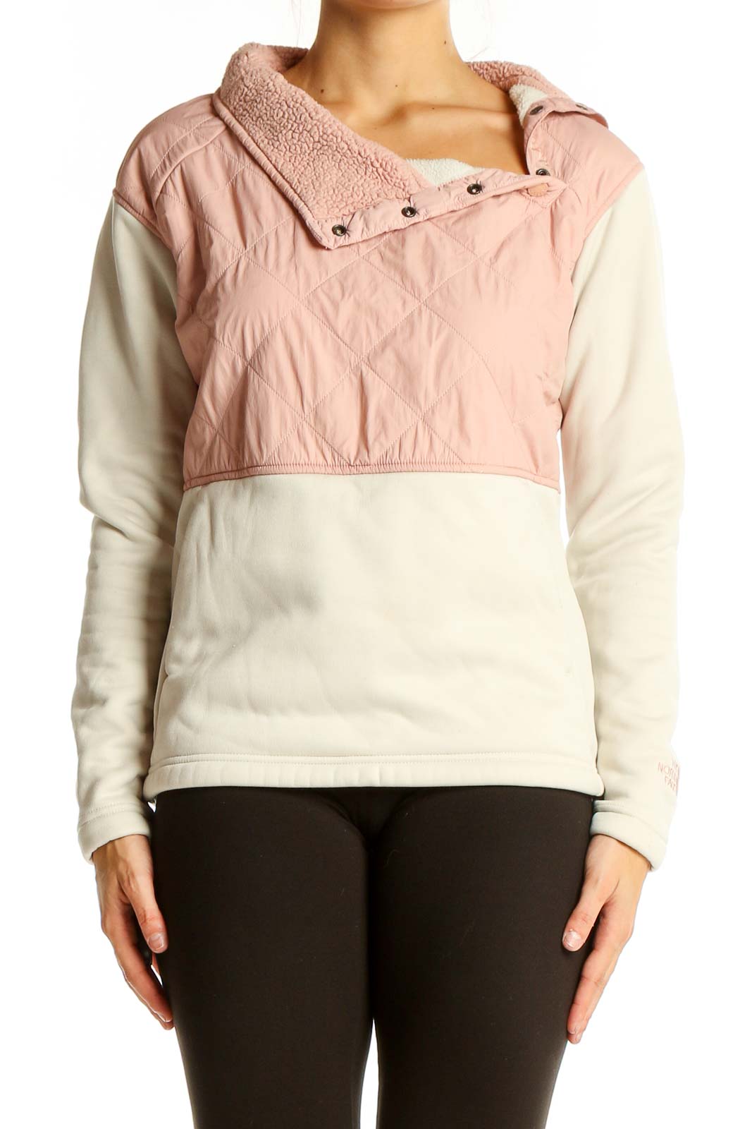 Pink and White Quilted Fleece Pullover Front