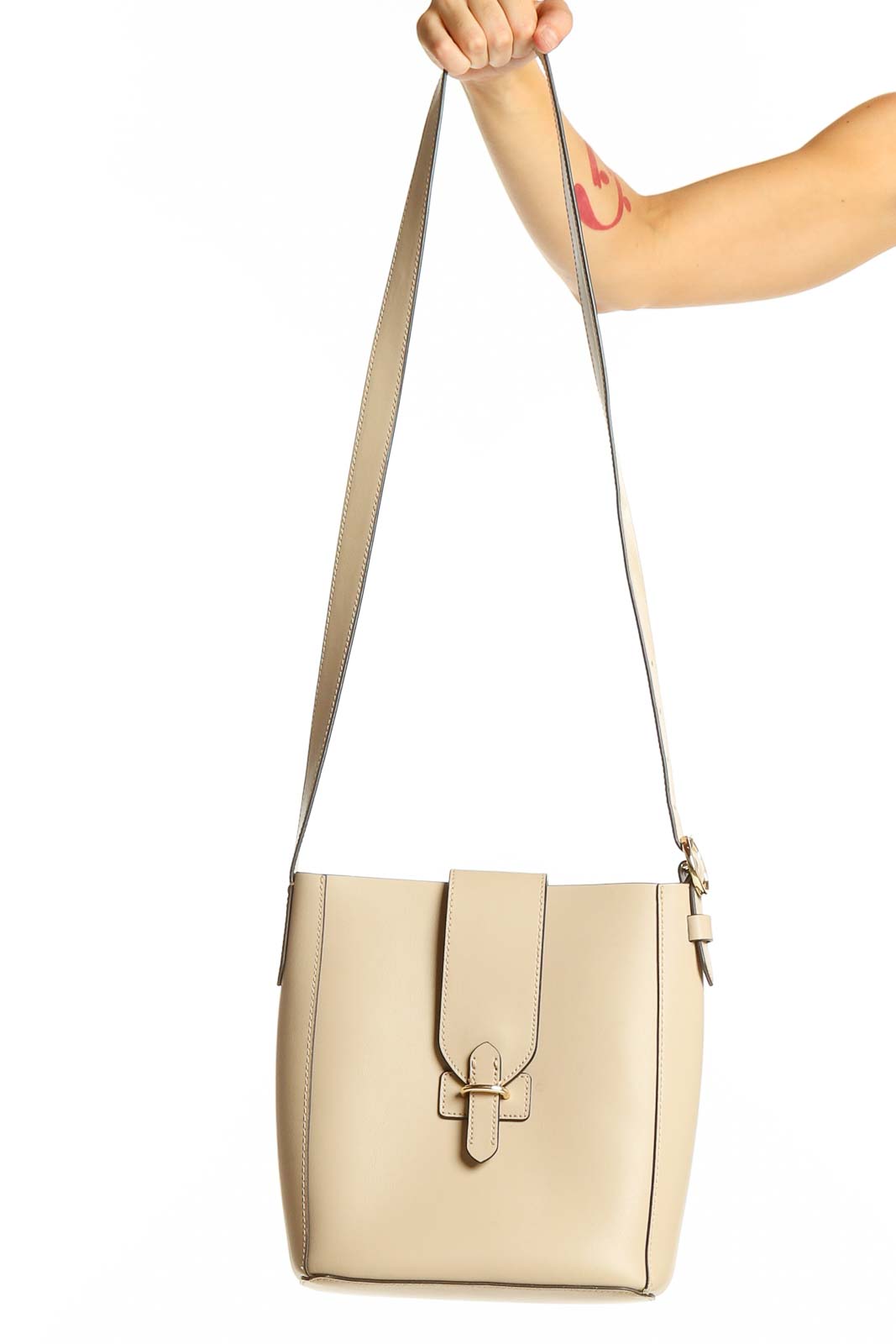 Beige Structured Crossbody Bag Front