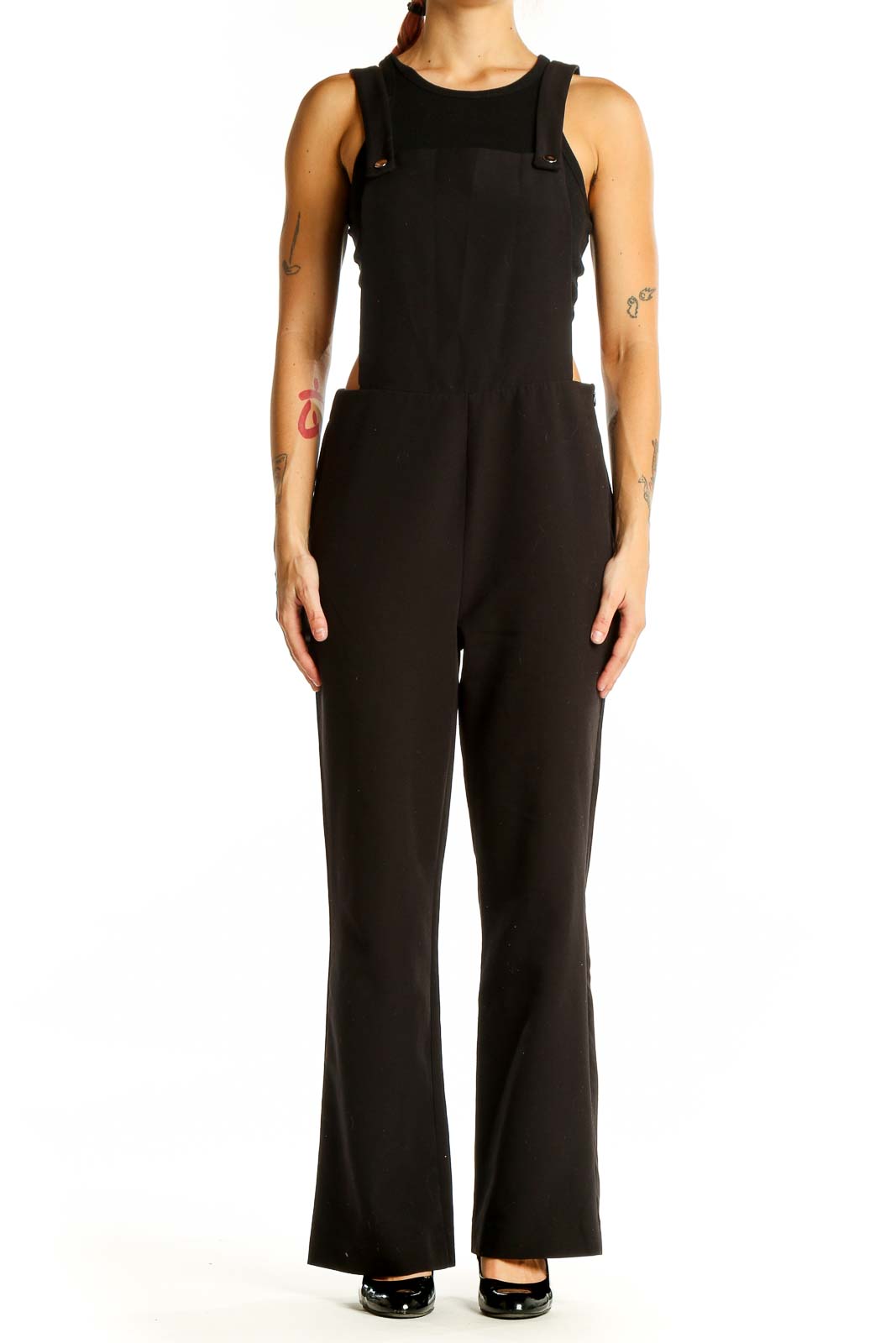 Black Sleeveless Wide-Leg Jumpsuit Front