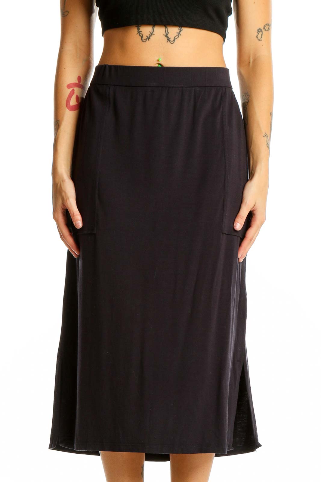 Black Midi A-Line Skirt Front