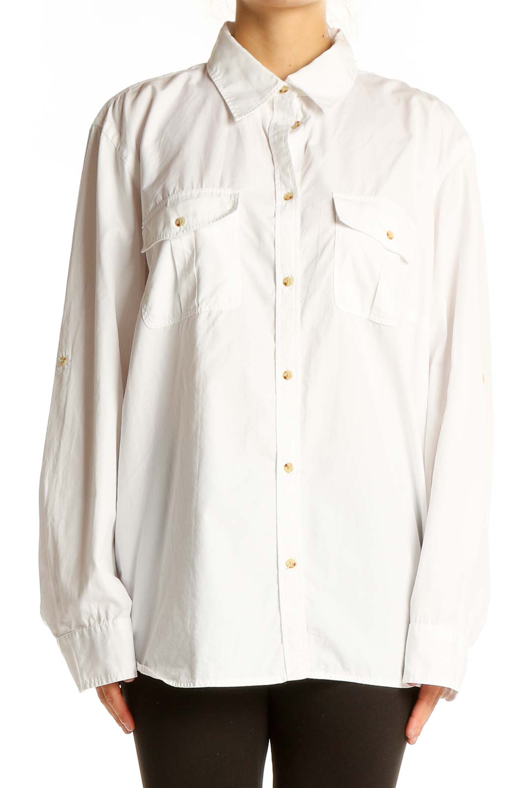 White Cotton Button-Up Shirt Front