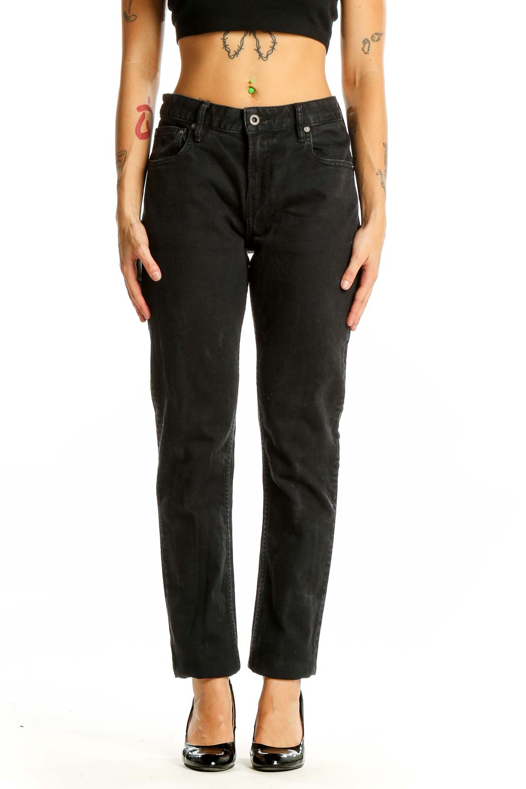 Black Classic Straight Leg Jeans Front