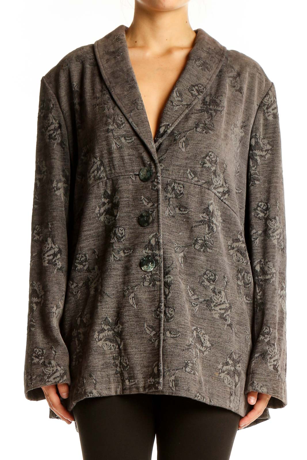 Gray Floral Textured Blazer Front