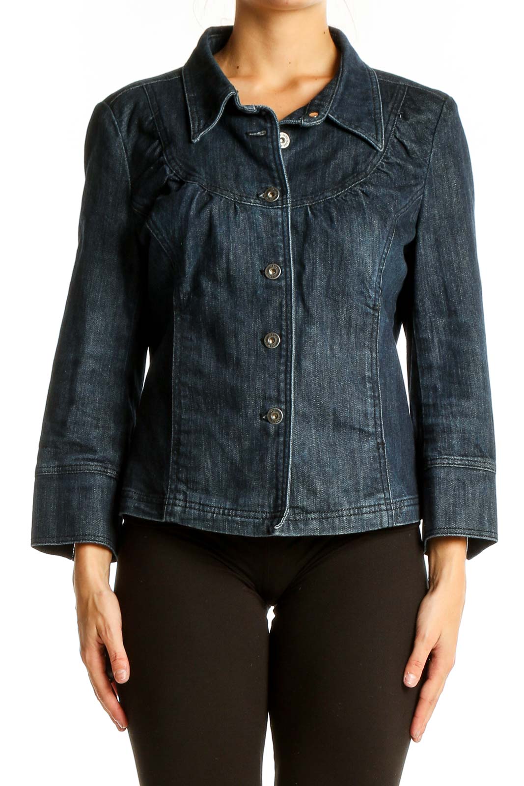 Navy Button Up Denim Jacket Front