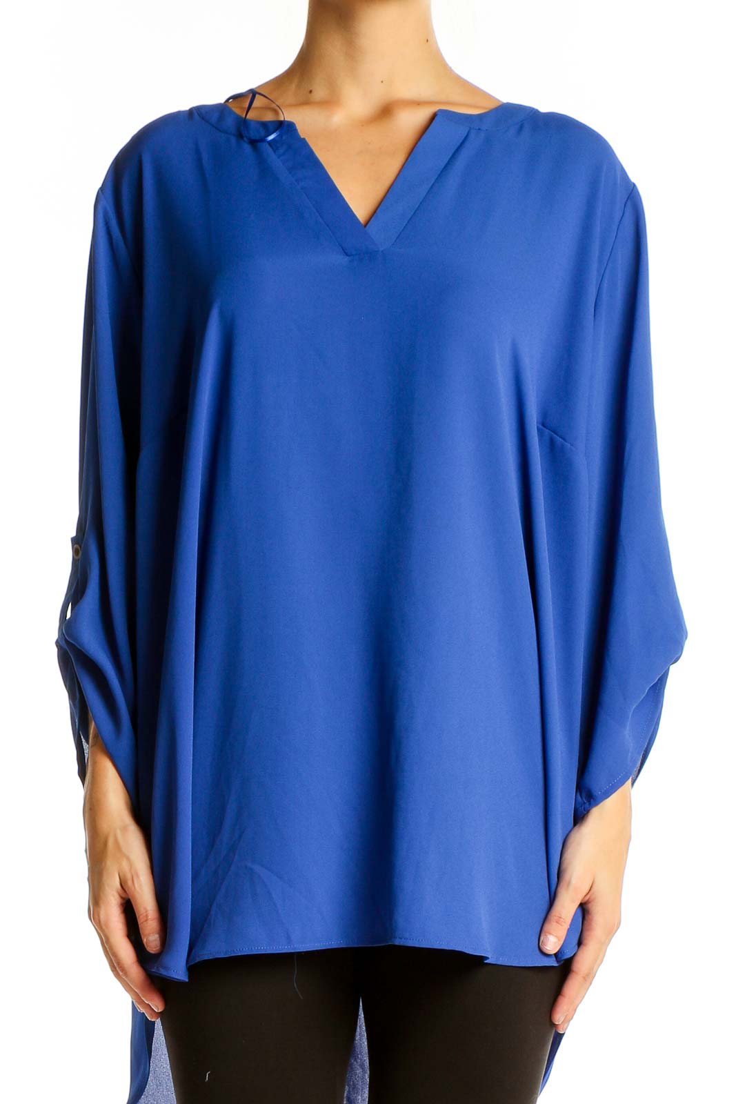 Royal Blue Flowy V-Neck Tunic Top Front