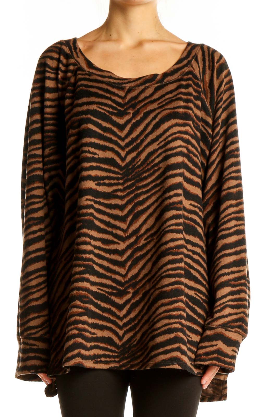 Brown Tiger Stripe Oversized Knit Sweater Front