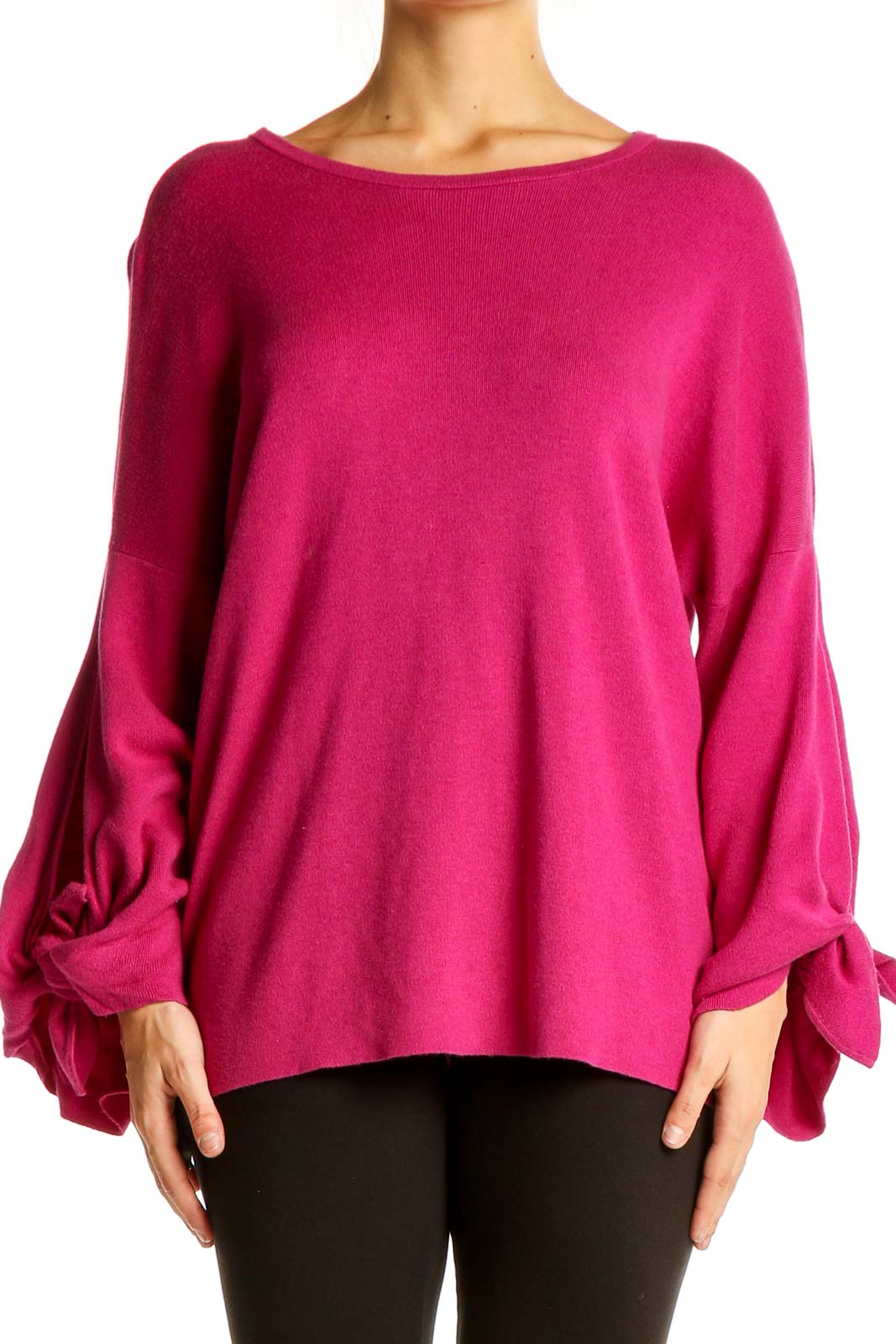 Fuchsia Balloon-Sleeve Knit Sweater Front