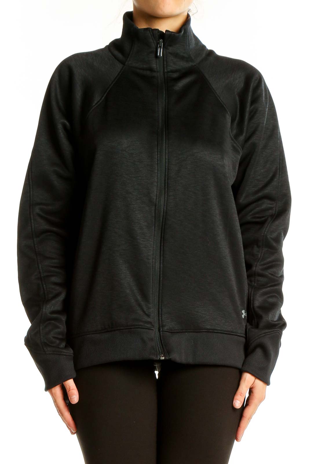 Black Polyester Full-Zip Athletic Jacket Front
