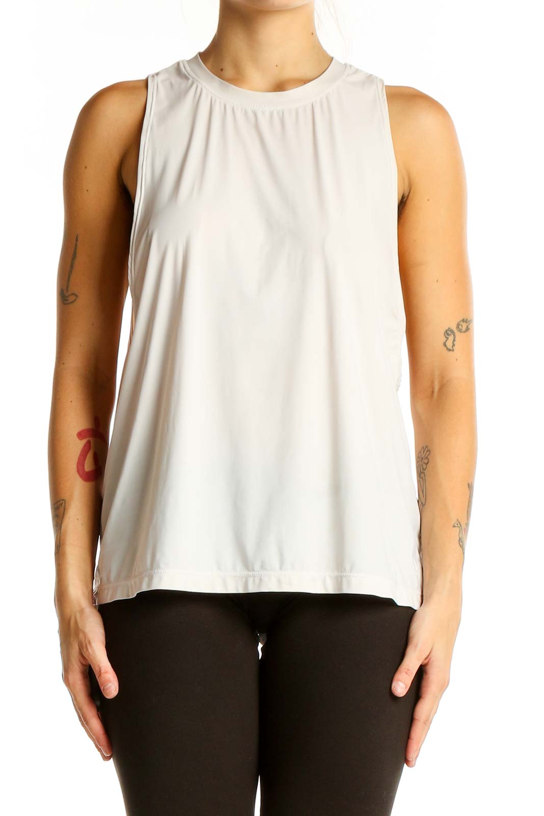 White Sleeveless Athletic Tank Top Front