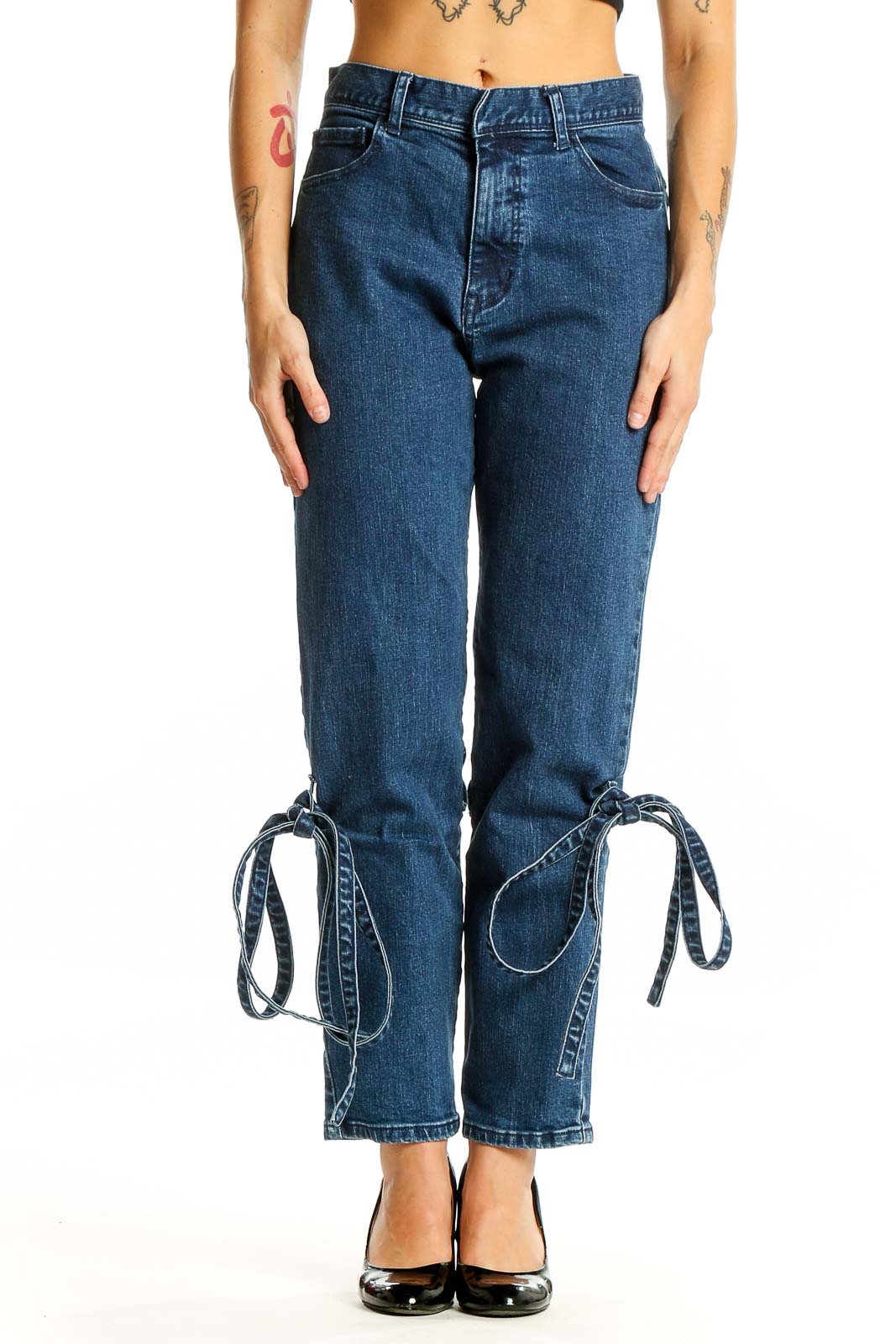 Blue Bow Detail Denim Jeans Front