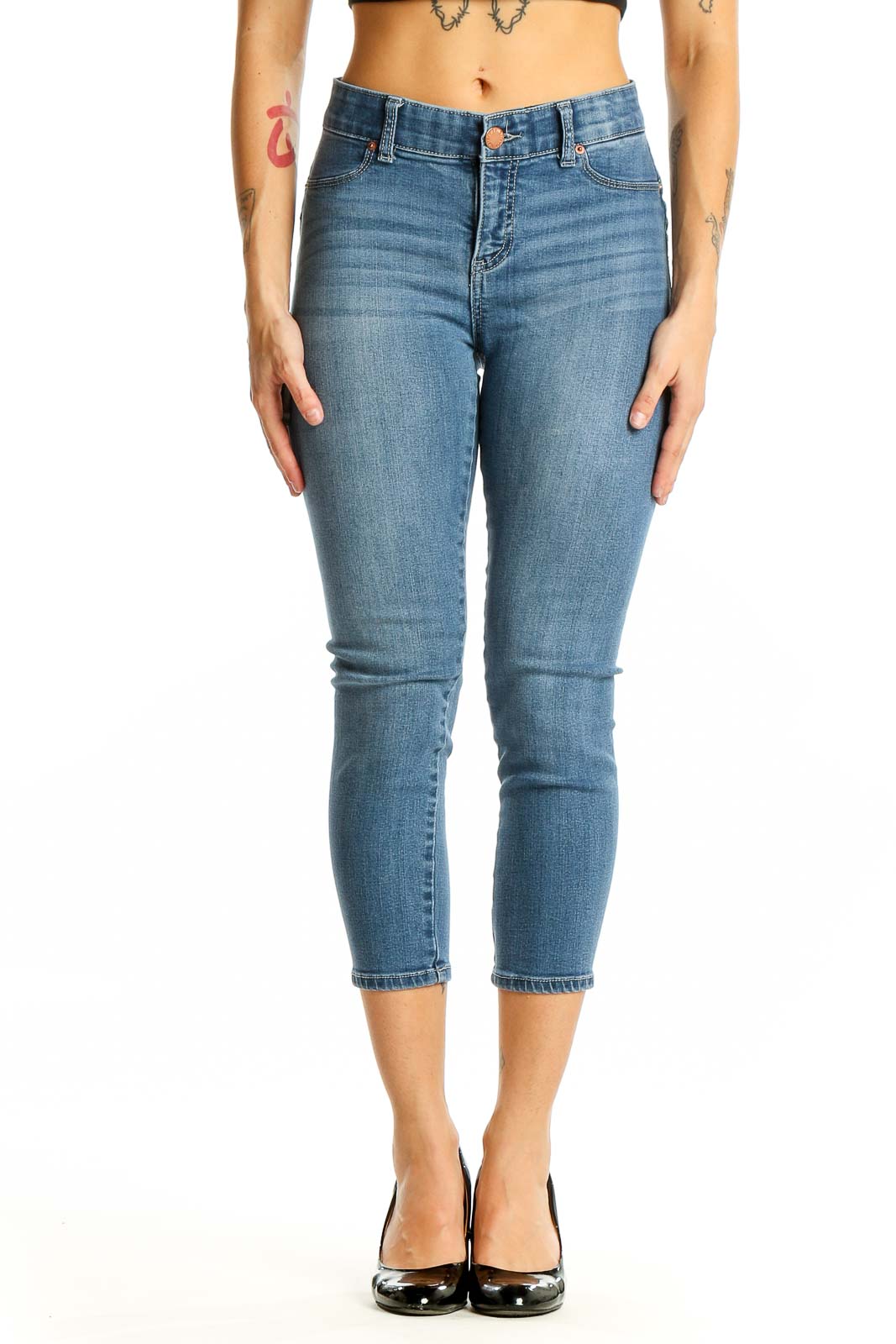 Blue Cropped Skinny Jeans Front