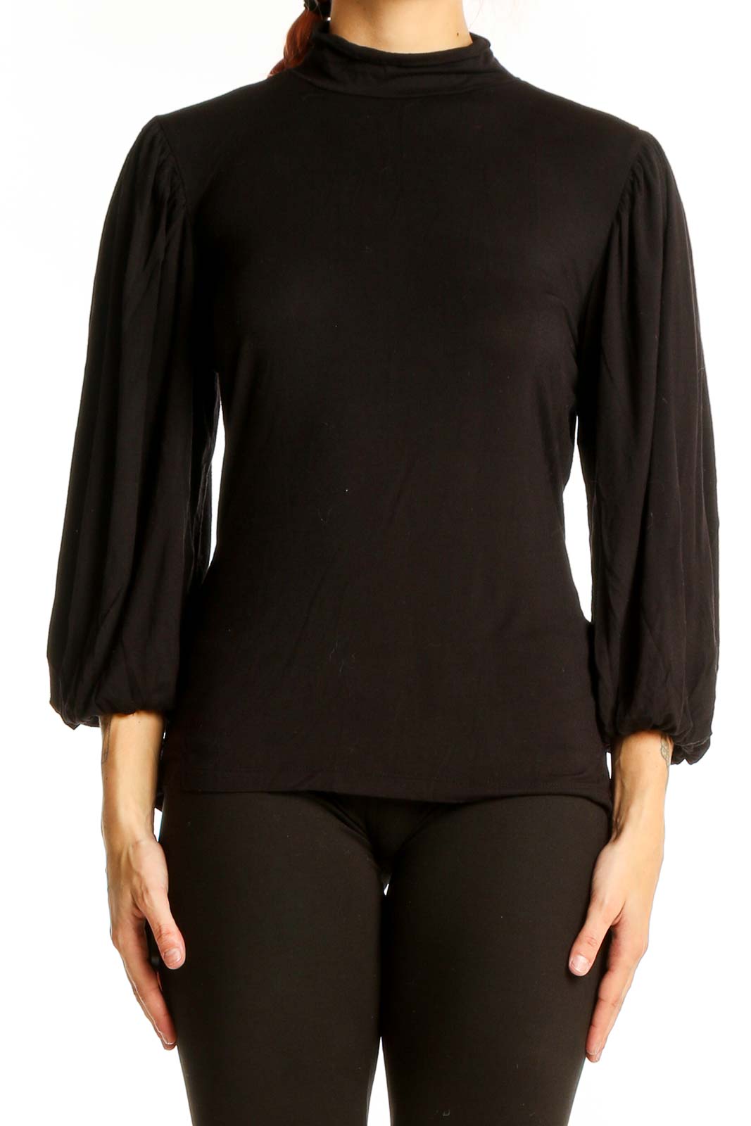 Black Elegant Mock Neck Top Front