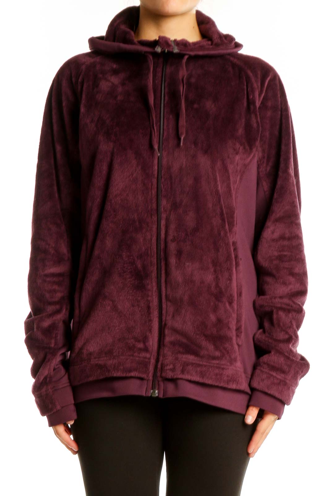 Burgundy Plush Zip-Up Hoodie Front