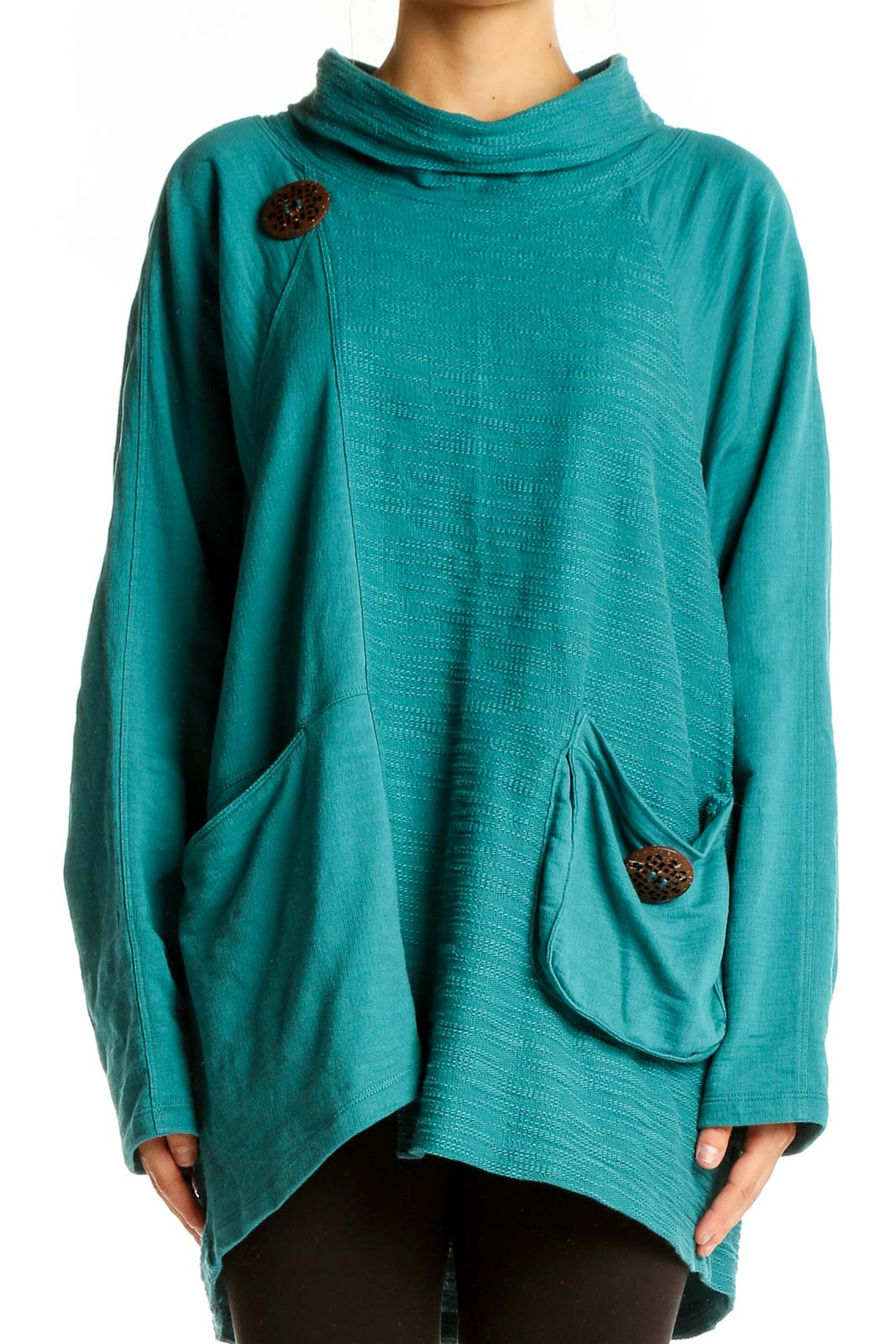 Teal Cowl Neck Cotton Tunic Front