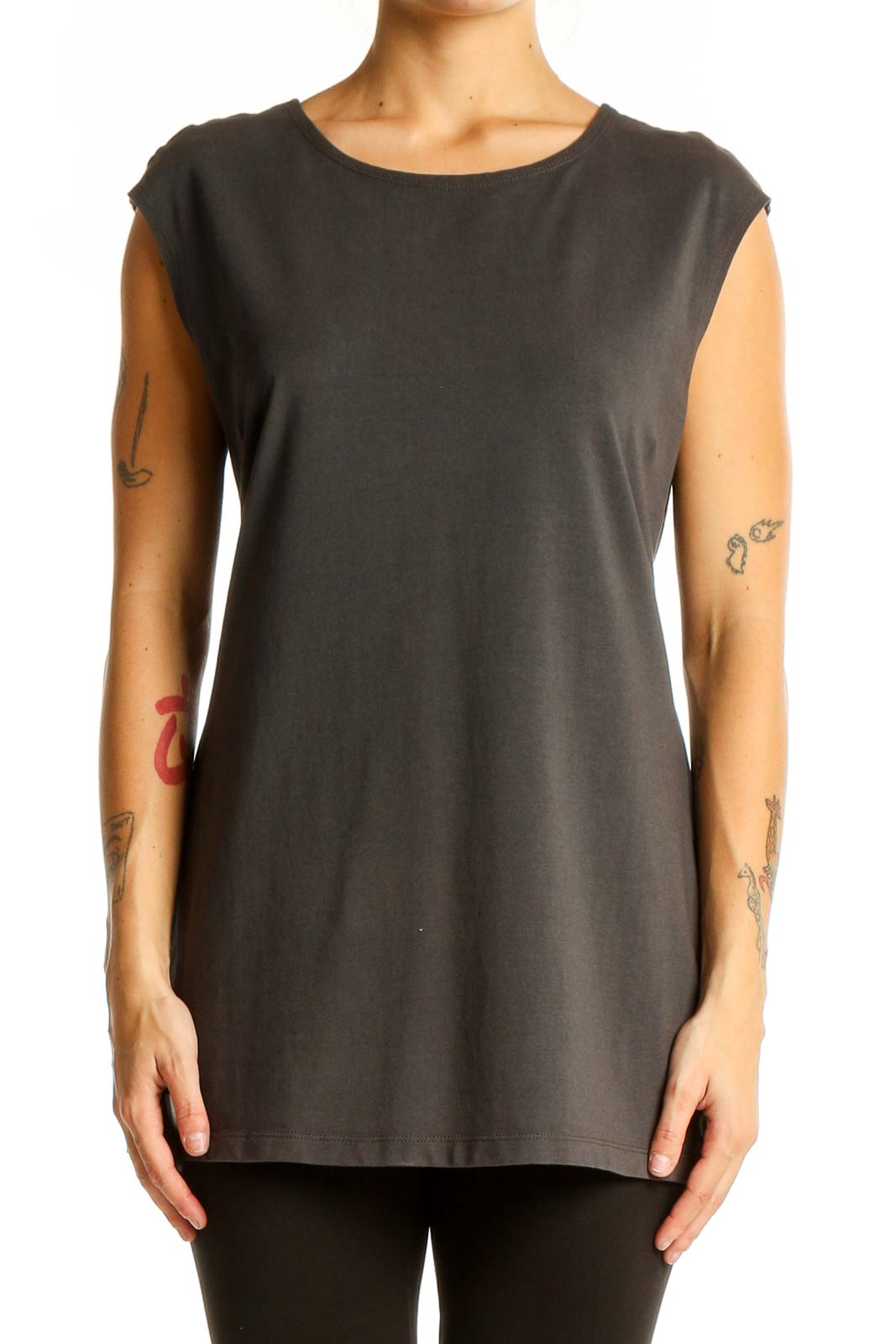 Charcoal Sleeveless Casual Top Front