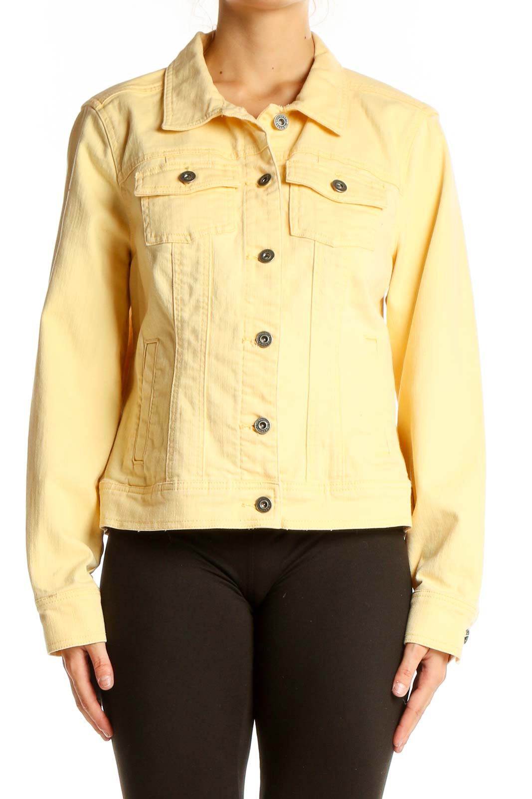 Yellow Cotton Blend Denim Jacket Front